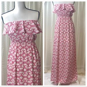 Peach Love Strapless Maxi Dress S Ruffle Pink